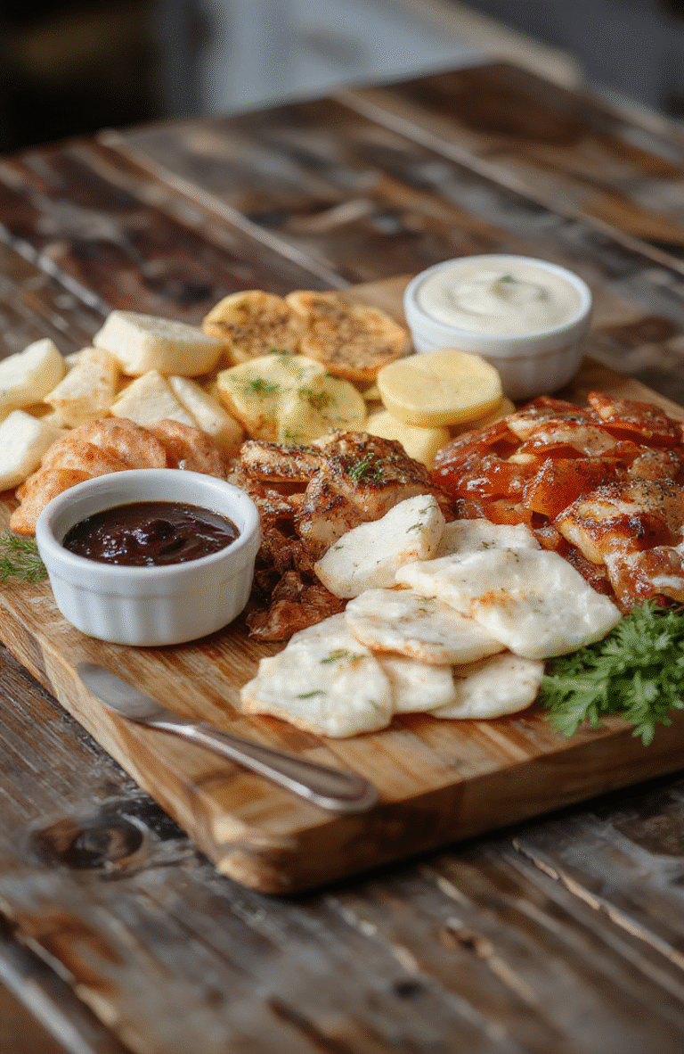 Colorful charcuterie board featuring an assortment of cured meats, assorted cheeses, fresh fruits, nuts, and crackers, artfully arranged on a wooden platter with vibrant reds, creamy whites, and earthy tones, styled for a casual yet sophisticated presentation with a rustic backdrop.
