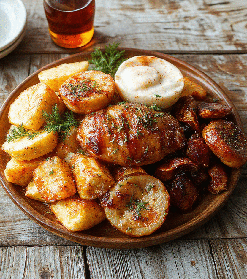 A beautifully arranged Thanksgiving feast spread on a rustic wooden table, featuring golden roasted turkey, seasonal vegetables, gravy, and cranberry sauce, with warm ambient lighting highlighting the vibrant colors and textures of each dish, styled for a cozy holiday setting.