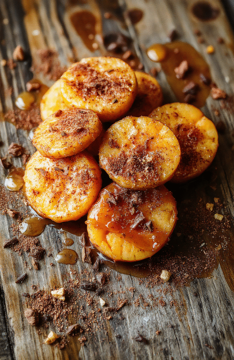 Golden brown sweet potato rounds topped with a drizzle of honey and a sprinkle of cinnamon, arranged on a rustic wooden platter with a slightly caramelized texture and a crispy on the edges look, garnished with fresh parsley, styled simply with a neutral background showcasing the vibrant orange hue of the sweet potatoes.