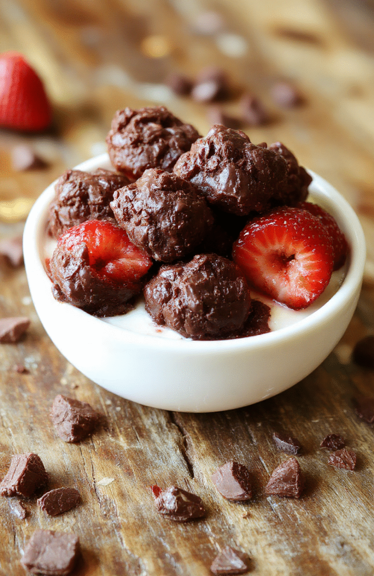 Colorful chocolate and strawberry yogurt clusters arranged on a clear glass plate, with a mix of shiny dark chocolate, vibrant red strawberries, and creamy white yogurt textures, styled simply with a wooden surface for a natural look.