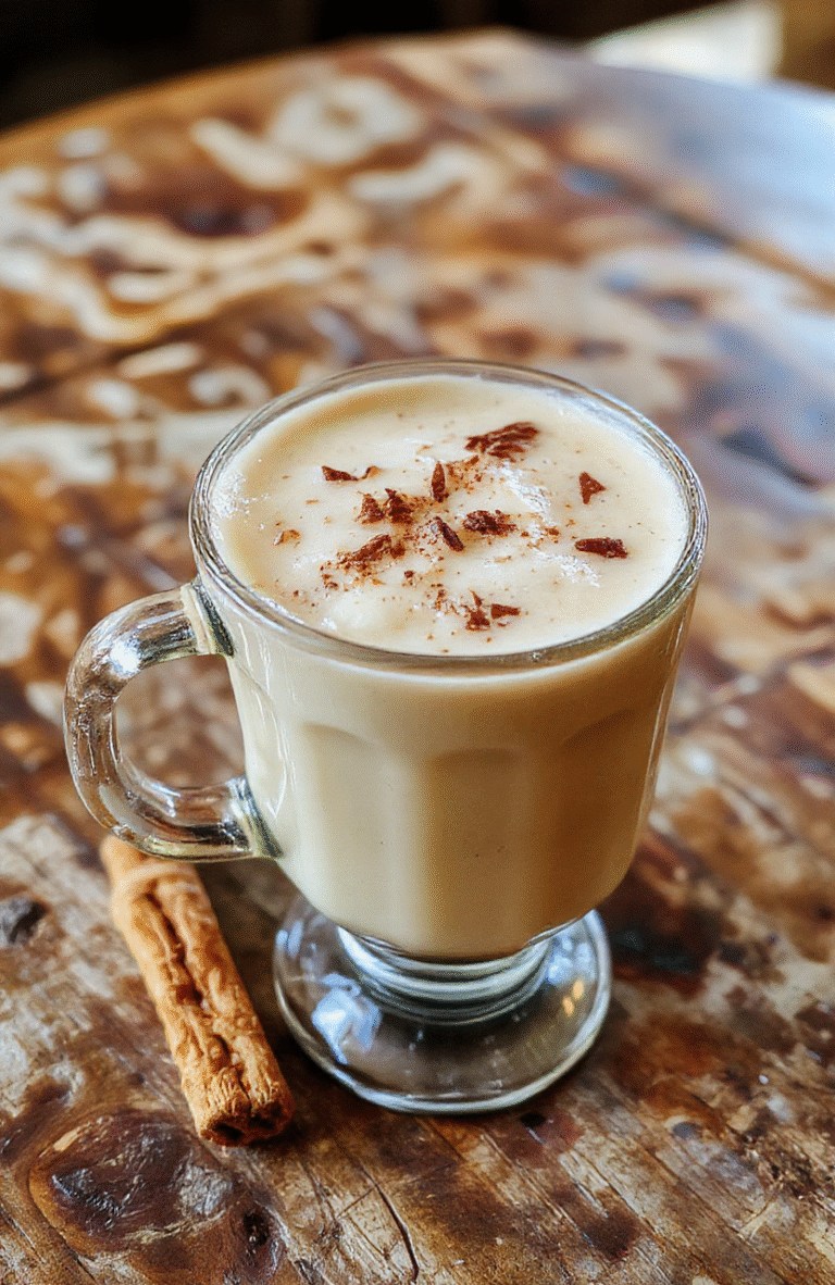A steaming vanilla cinnamon latte in a clear glass mug with a cinnamon stick garnish, topped with frothy milk and a sprinkle of cinnamon, set on a cozy wooden table with soft natural lighting, fuzzy blanket in the background for a warm, inviting vibe.