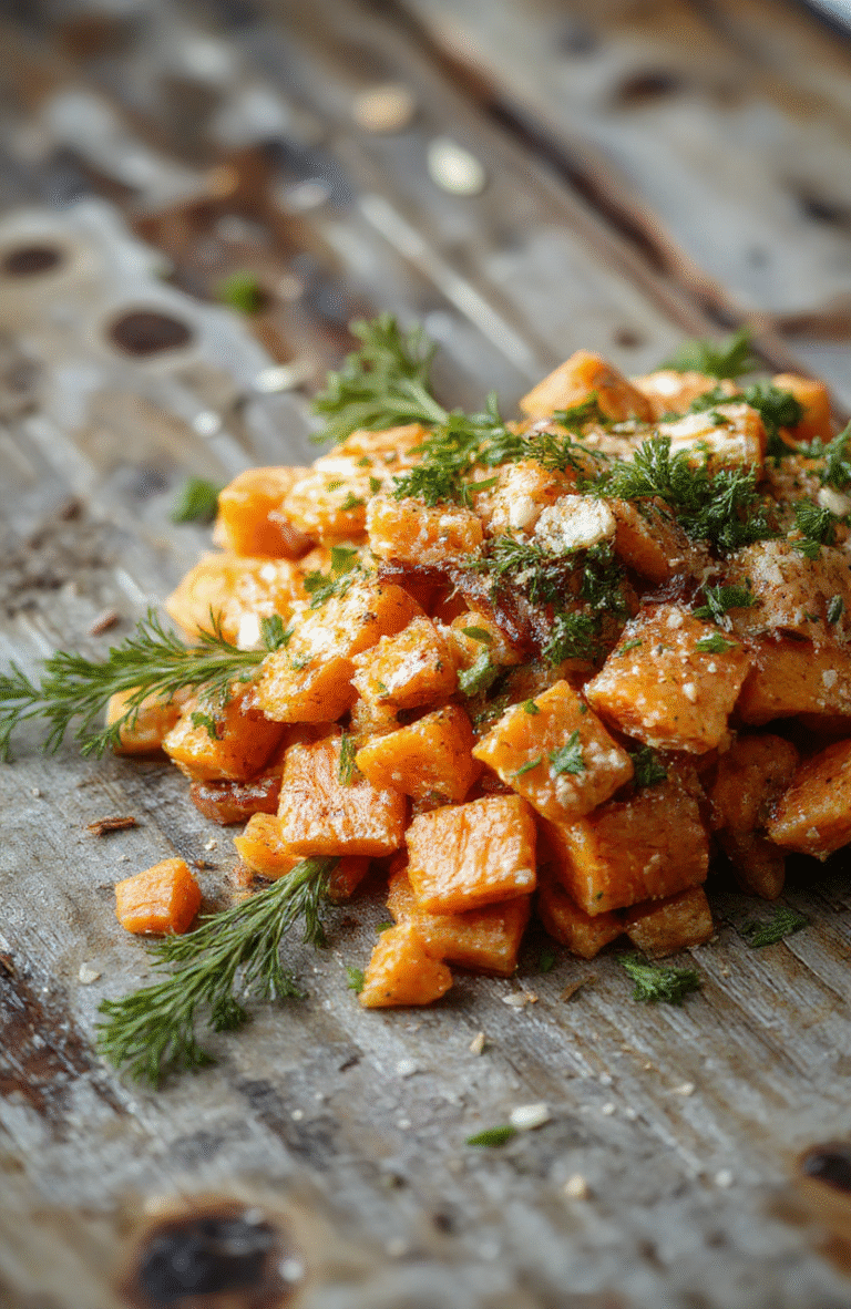A vibrant bowl of smashed carrots with a glossy glaze, garnished with fresh herbs, served on a rustic wooden table with natural lighting highlighting their bright orange color and textured surface.
