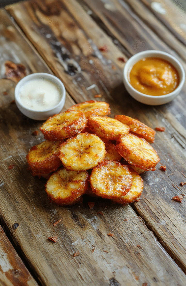 A close-up of golden-brown caramelized bananas arranged neatly on a white plate, drizzled with rich caramel sauce, with a hint of cinnamon. The presentation is simple, emphasizing the glossy caramel coating and tender banana slices, styled naturally on a rustic wooden table with soft natural light highlighting the textures.