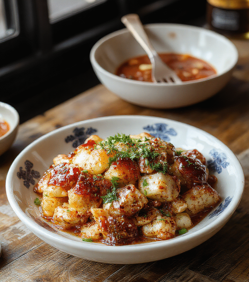 A vibrant Asian chicken crunch salad plated beautifully, featuring shredded grilled chicken, crunchy vegetables, sesame seeds, and colorful bell peppers on a white ceramic dish, with a drizzle of tangy dressing, styled with fresh herbs and arranged to highlight textures and fresh ingredients.