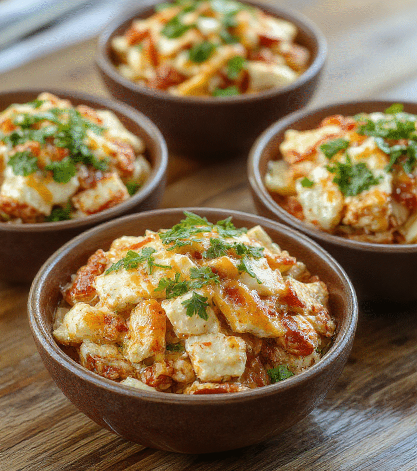 Colorful Southwest chicken burrito bowls arranged on a rustic wooden table. The bowls feature seasoned grilled chicken, vibrant black beans, corn, fresh chopped tomatoes, shredded cheese, and green cilantro. The textures of the crispy chips and smooth avocado slices add visual appeal, with a sprinkle of lime wedges and a side of salsa completing the scene. The presentation is casual yet appetizing, inviting a wholesome and flavorful meal.