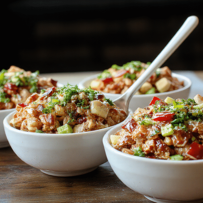 Colorful teriyaki ground turkey served over steaming white rice, garnished with vibrant green sliced scallions and glossy sesame seeds; the bowl is arranged neatly on a rustic wooden surface with a backdrop of fresh ingredients, capturing textures of tender turkey, sticky rice, and crisp vegetables, styled simply for an inviting look.