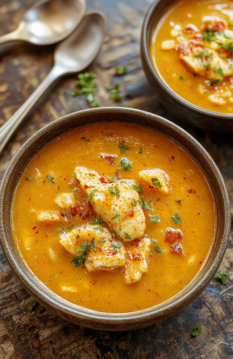 A vibrant bowl of golden turmeric chicken soup topped with fresh herbs and a slice of lime, served on a rustic wooden table. The soup has a rich, creamy texture with visible chunks of chicken and vegetables, garnished with cilantro. The scene features warm, natural lighting highlighting the golden hue and fresh ingredients, styled simply for a cozy, inviting look.