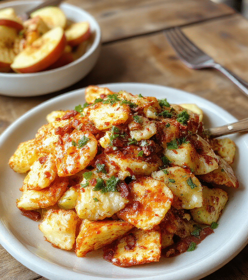 A vibrant plate of healthy apple nachos featuring sliced apples drizzled with caramel and yogurt, topped with colorful sprinkles and chopped nuts, arranged neatly on a white ceramic platter with a bright background and fresh ingredients around, highlighting the textures and appealing colors.