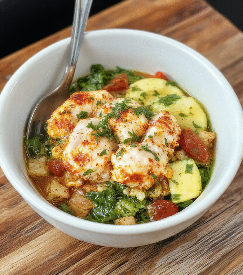 A vibrant Mediterranean chicken bowl with grilled chicken pieces, cherry tomatoes, cucumber slices, kalamata olives, and feta cheese, arranged neatly over quinoa on a rustic wooden plate, garnished with fresh herbs, with a backdrop of a sunny kitchen counter, emphasizing bright colors and fresh textures.