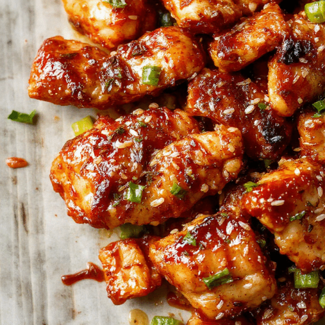 A vibrant plate of sesame chicken featuring golden-brown crispy chicken pieces topped with shiny sesame seeds, served with colorful vegetables and a glossy sauce, arranged on a clean white plate with a neutral background, styled simply for an inviting and mouthwatering presentation.