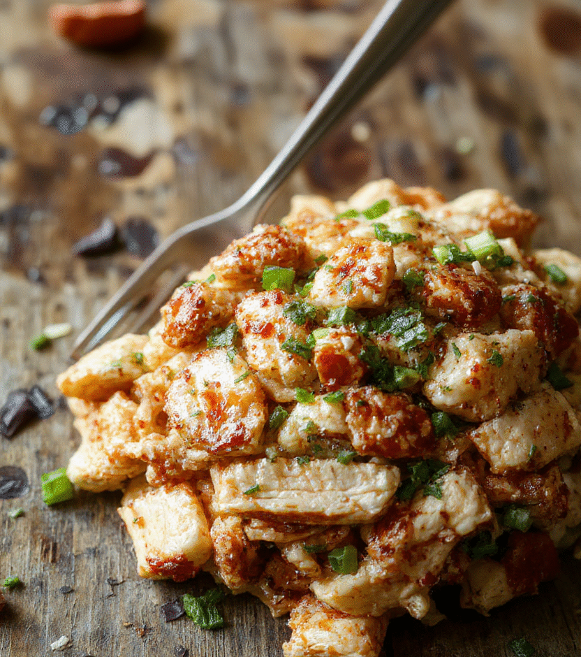 A vibrant plate of chicken chow mein featuring perfectly cooked noodles, sliced chicken breast, colorful vegetables like bell peppers and carrots, all glazed with a savory sauce. The dish is styled on a rustic wooden surface with a sprinkle of sesame seeds and chopped green onions, showcasing textures from tender chicken to crispy vegetables. The vibrant colors and appetizing presentation emphasize freshness and homemade appeal.