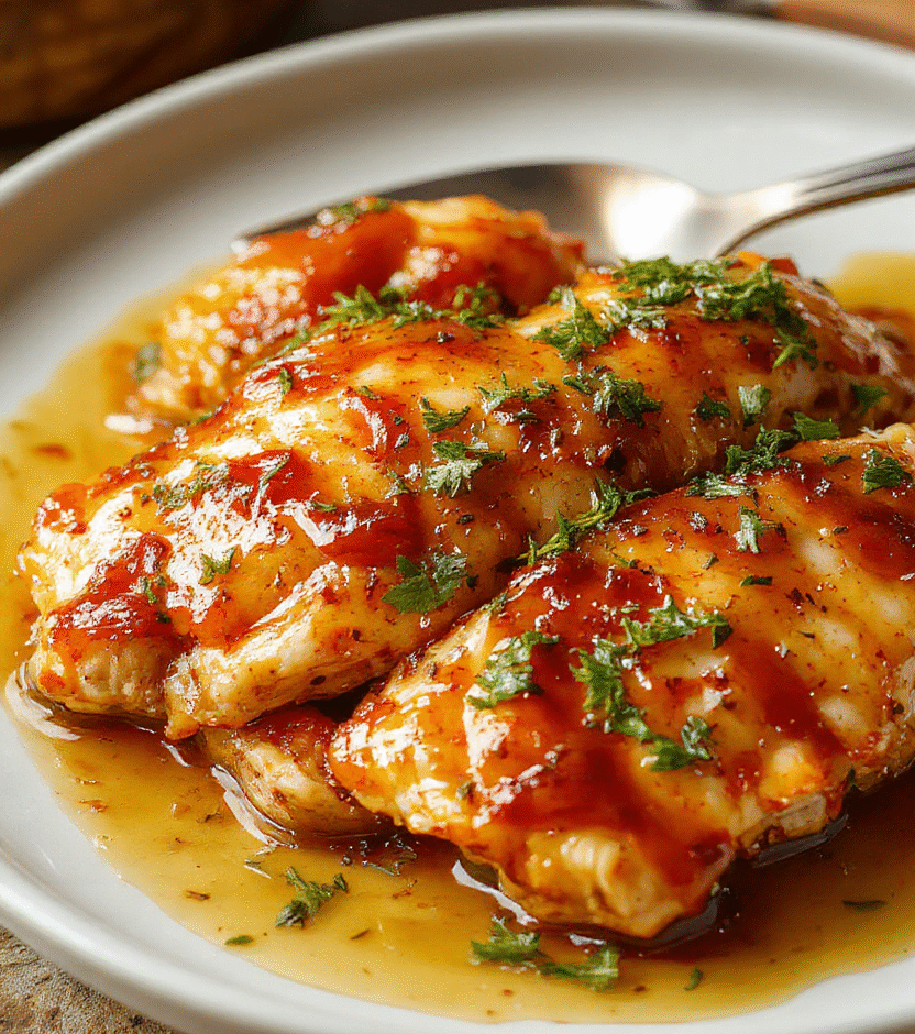 A beautifully plated honey butter chicken dish featuring golden-brown crispy chicken chunks glazed with glossy honey butter sauce, garnished with fresh herbs on a rustic white plate. The vibrant orange and golden hues of the sauce contrast with the crispy texture, surrounded by a soft-focus background of accompanying sides.