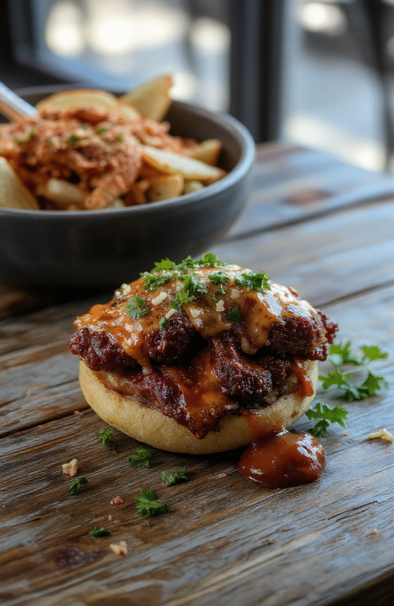 A vibrant bowl of melt-in-your-mouth birria, filled with tender beef chunks immersed in rich red broth, garnished with fresh cilantro and sliced onions on a rustic wooden table, inviting and flavorful.