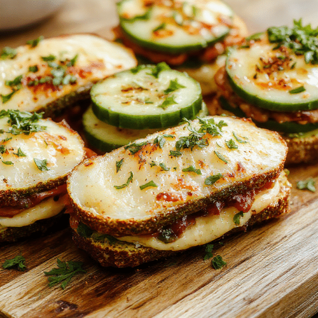 A close-up of vibrant cucumber sandwiches with thinly sliced cucumbers layered between soft bread slices, topped with fresh herbs and a light spread, displayed on a rustic wooden platter with a clean, inviting background. The sandwiches are neatly arranged, emphasizing their crisp texture and refreshing appearance.