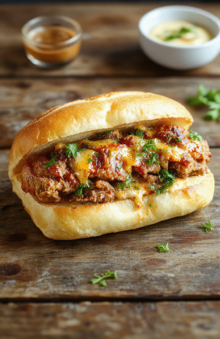 A close-up of golden-brown keto Philly cheesesteak rolls sliced open to reveal tender beef, melted cheese, and crisp peppers, plated on a rustic wooden surface with a side of fresh greens, styled casually for an appetizing and inviting look.