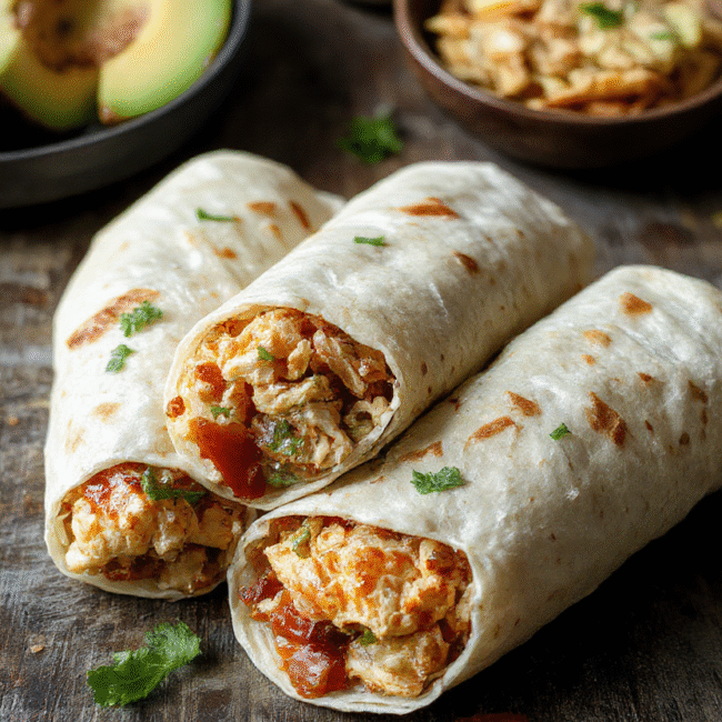 Colorful sweet chili chicken wraps arranged on a white plate, featuring glazed crispy chicken strips with vibrant red chili sauce, fresh green lettuce, and soft tortillas, styled simply with natural lighting highlighting the glossy sauce and textures.