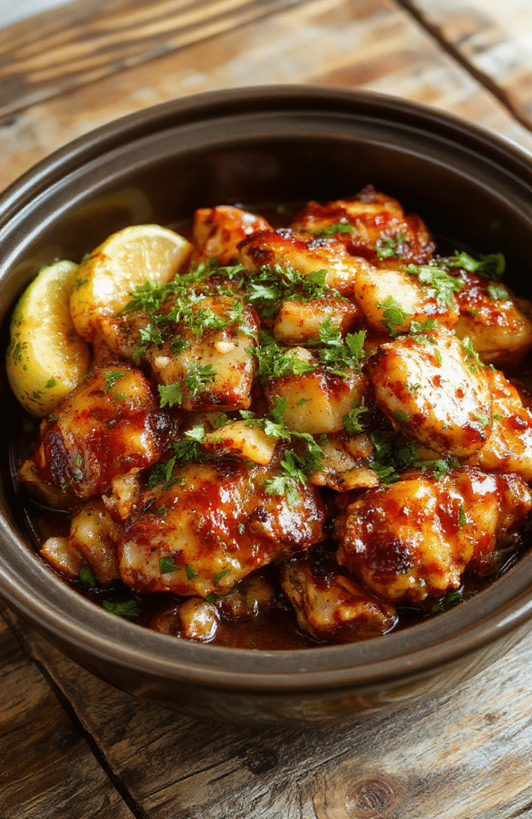 A vibrant plate featuring tender shredded chicken glazed with pineapple and teriyaki sauce, garnished with green onions and sesame seeds, served on a rustic wooden table with fresh pineapple slices and colorful vegetables, showcasing a glossy, sticky texture and tropical flavors.